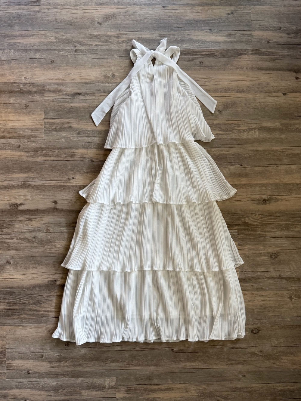 Ruffle Pleated Tiered Layered Chiffon Flowy Swing Long Midi Dress in White - Picture 7 of 15